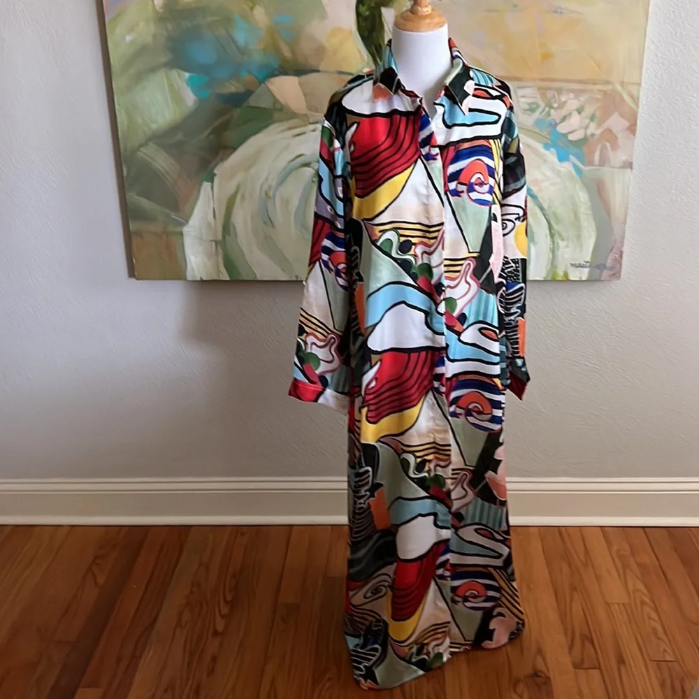 JUST DARVINY French Dress Fiji MD/LG button down shirt dress - Picture 2 of 16